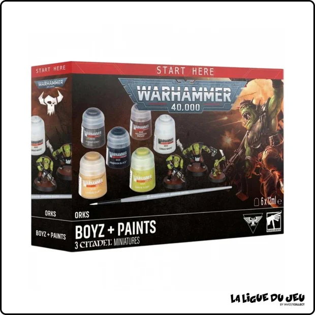 Warhammer 40,000 - Orks - Boyz + Set de Peinture - 3 Figurines - 6 Peintures
