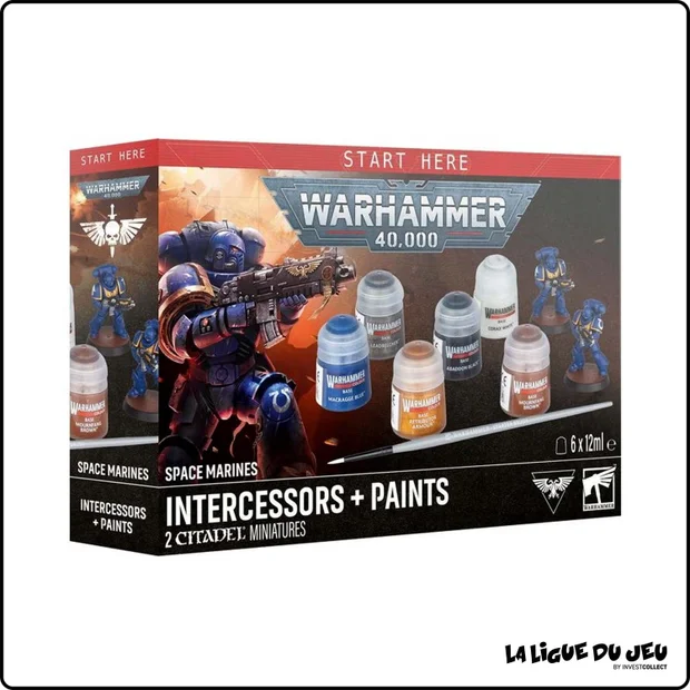 Warhammer 40,000 - Space Marines - Intercessors + Set de Peinture - 2 Figurines - 6 Peintures