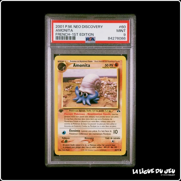 Commune - Pokemon - Neo Discovery - Amonita - 60/75 - 1er édition - PSA 9 - Français