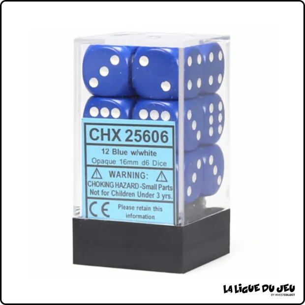 Dés - Chessex - Set de 12 Dés à 6 faces - 16 mm - Opaque -Bleu/Blanc