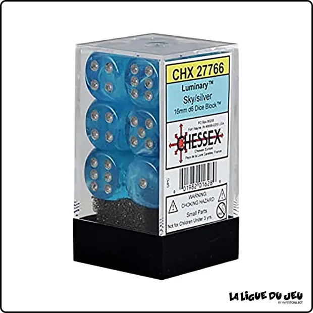 Dés - Chessex - Set de 12 Dés à 6 faces - 16 mm - Speckled - Stealth - Luminary - Sky/Argent