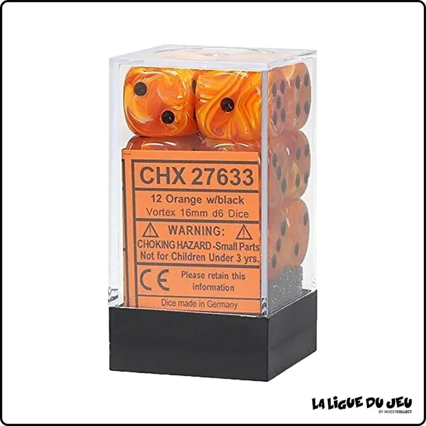 Dés - Chessex - Set de 12 Dés à 6 faces - 16 mm - Speckled - Stealth - Orange/Noir