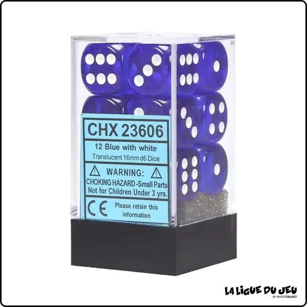 Dés - Chessex - Set de 12 Dés à 6 faces - 16 mm - Stealth - Bleu/Blanc