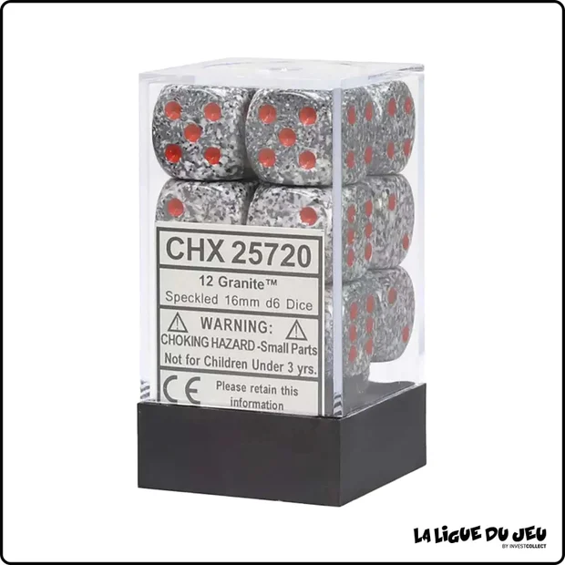 Dés - Chessex - Set de 12 Dés à 6 faces - 16 mm - Stealth - Granite - Grisé/Rouge