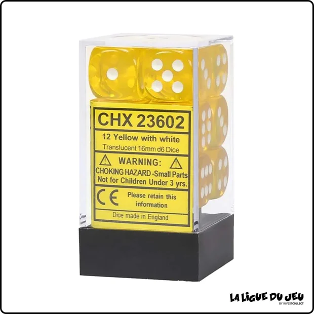 Dés - Chessex - Set de 12 Dés à 6 faces - 16 mm - Stealth - Jaune/Blanc
