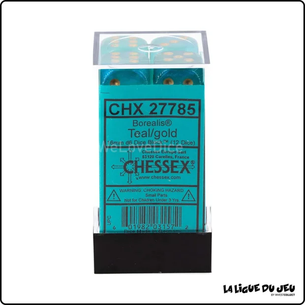Dés - Chessex - Set de 12 Dés à 6 faces - 16 mm - Stealth - Luminary - Sarcelle/Or