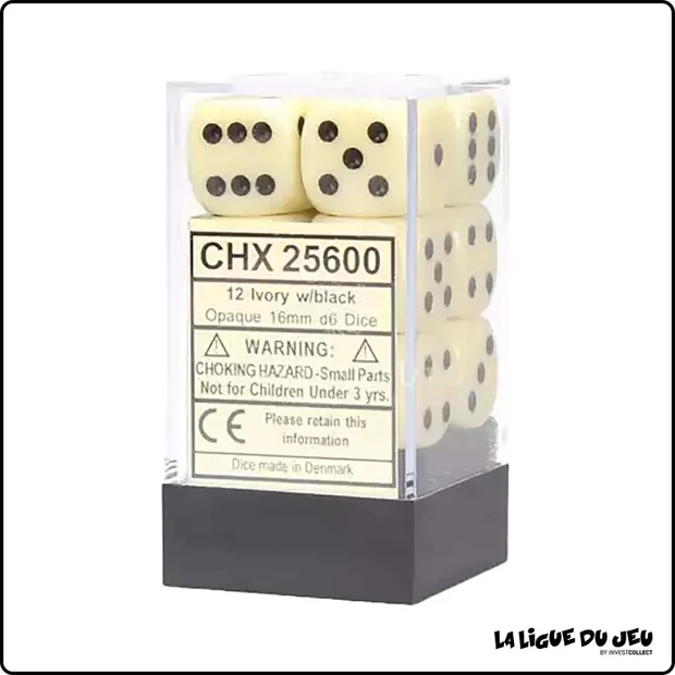 Dés - Chessex - Set de 12 Dés à 6 faces - 16 mm - Stealth - Opaque - Ivoire/Noir