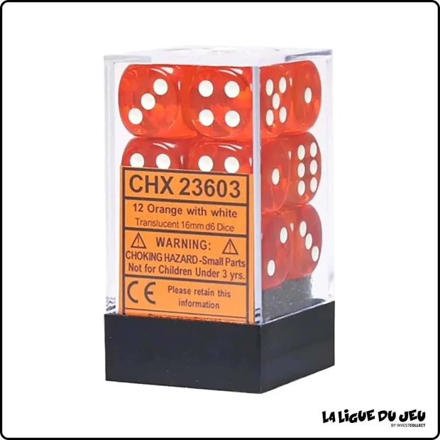 Dés - Chessex - Set de 12 Dés à 6 faces - 16 mm - Stealth - Orange/Blanc