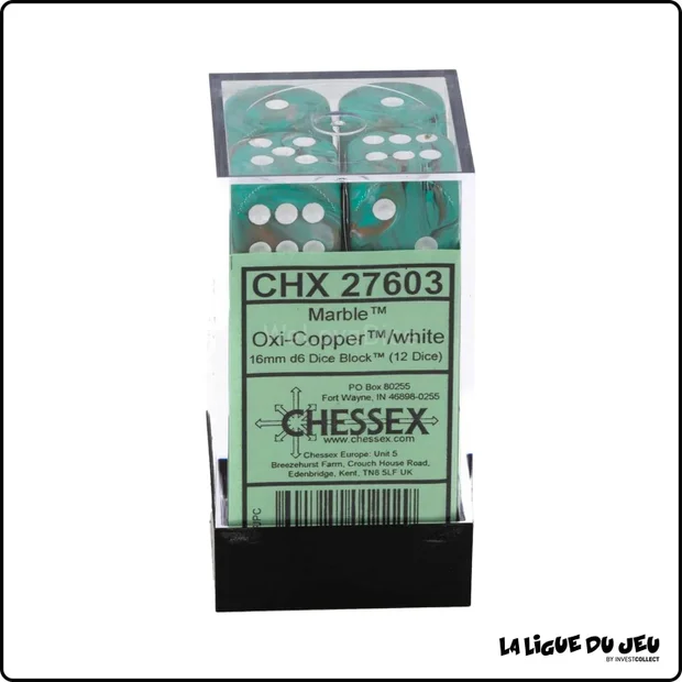 Dés - Chessex - Set de 12 Dés à 6 faces - 16 mm - Stealth - Oxi-Copper/Blanc