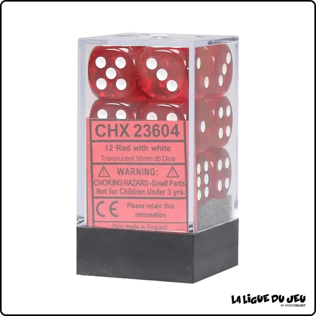 Dés - Chessex - Set de 12 Dés à 6 faces - 16 mm - Stealth - Rouge/Blanc