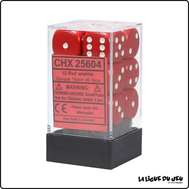 Dés - Chessex - Set de 12 Dés à 6 faces - 16 mm - Stealth -Rouge/Blanc