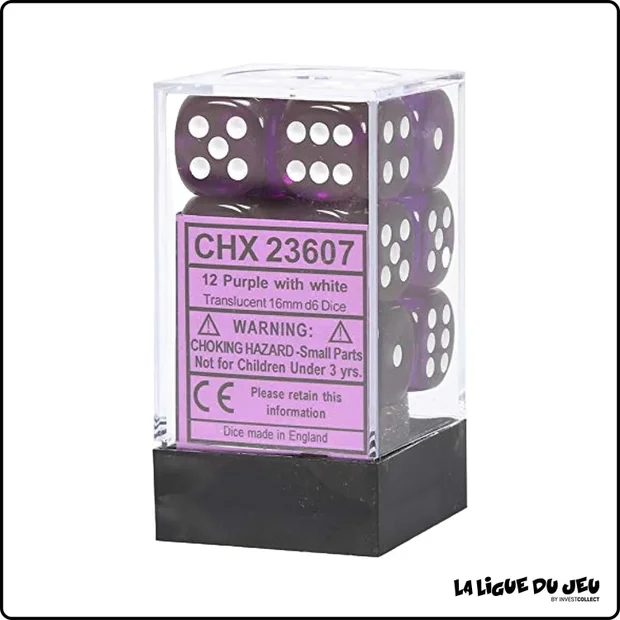 Dés - Chessex - Set de 12 Dés à 6 faces - 16 mm - Stealth - Transparent - Viloet/Blanc