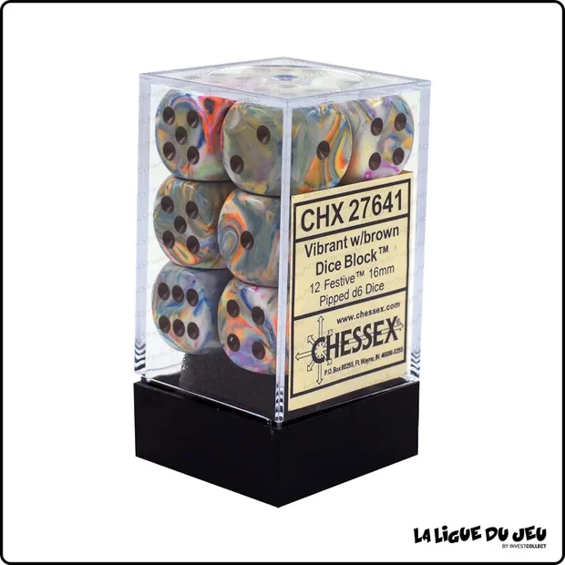 Dés - Chessex - Set de 12 Dés à 6 faces - 16 mm - Stealth - Vibrant/Brun