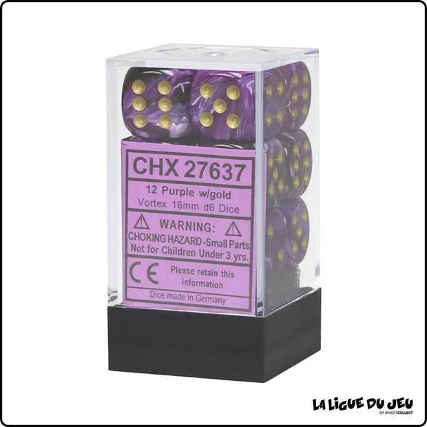 Dés - Chessex - Set de 12 Dés à 6 faces - 16 mm - Stealth - Violet/Or