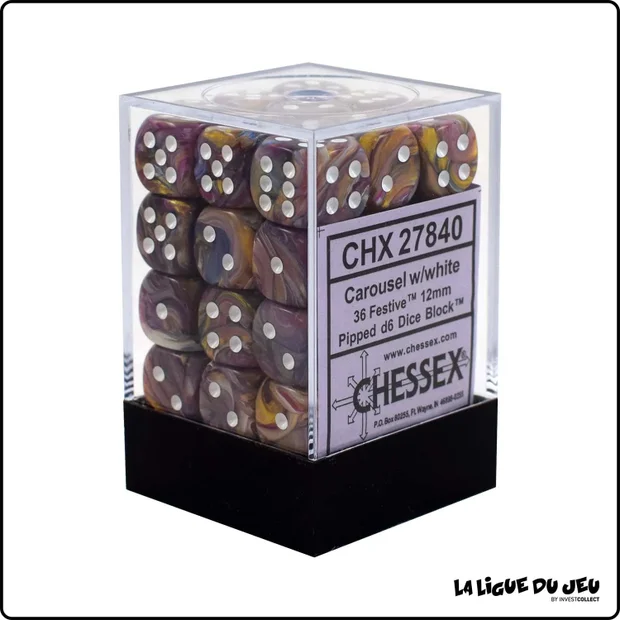 Dés - Chessex - Set de 36 Dés à 6 faces - 12 mm - Festive - Carousel Blanc