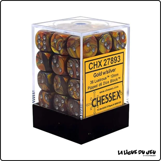 Dés - Chessex - Set de 36 Dés à 6 faces - 12 mm - Lustrous - Or/Argent