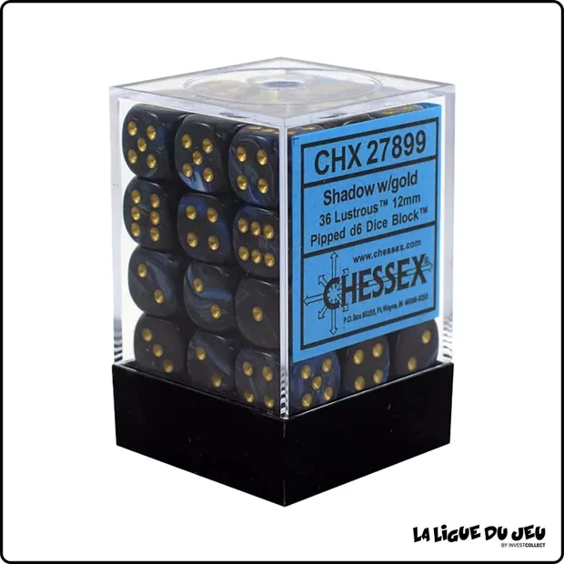 Dés - Chessex - Set de 36 Dés à 6 faces - 12 mm - Lustrous - Shadow Gold