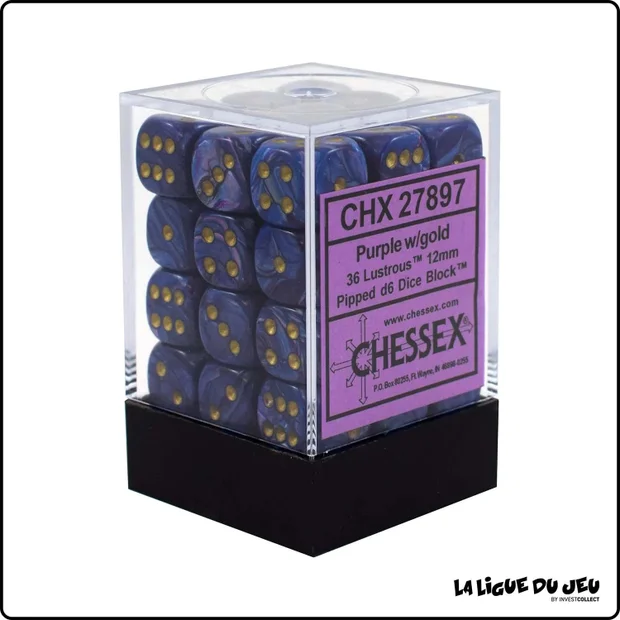 Dés - Chessex - Set de 36 Dés à 6 faces - 12 mm - Lustrous - Violet/Or