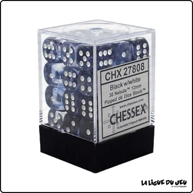 Dés - Chessex - Set de 36 Dés à 6 faces - 12 mm - Nebula - Noir/Blanc