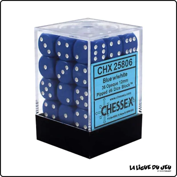 Dés - Chessex - Set de 36 Dés à 6 faces - 12 mm - Opaque - Bleu/Blanc