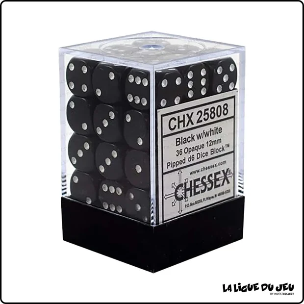 Dés - Chessex - Set de 36 Dés à 6 faces - 12 mm - Opaque - Noir/Blanc