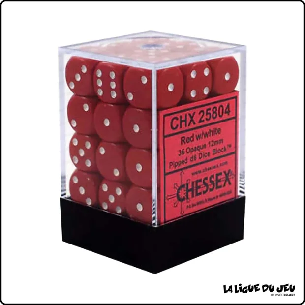 Dés - Chessex - Set de 36 Dés à 6 faces - 12 mm - Opaque - Rouge/Blanc