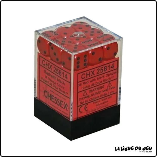 Dés - Chessex - Set de 36 Dés à 6 faces - 12 mm - Opaque - Rouge/Noir