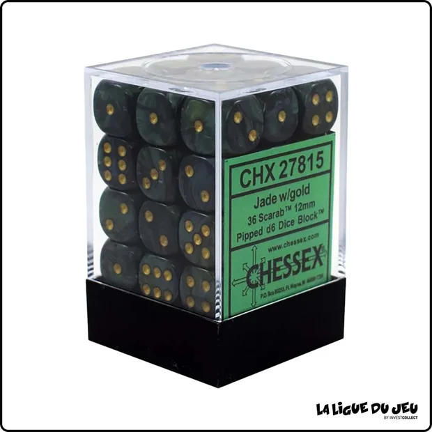 Dés - Chessex - Set de 36 Dés à 6 faces - 12 mm - Scarab - Jade/Or