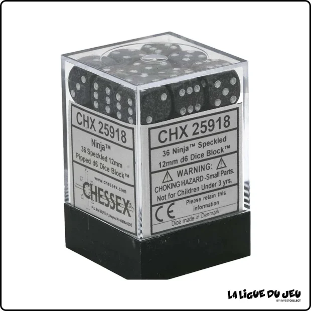 Dés - Chessex - Set de 36 Dés à 6 faces - 12 mm - Speckled - Ninja - Noir/Argent