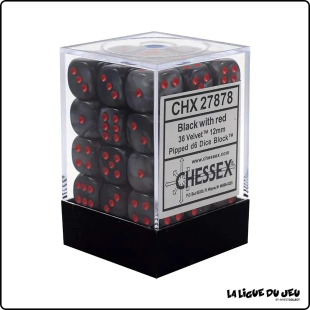 Dés - Chessex - Set de 36 Dés à 6 faces - 12 mm - Velvet - Noir/Rouge