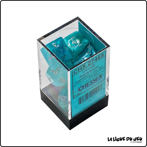 Dés - Chessex - Set de 7 dés - Cirrus - Aqua/Argent