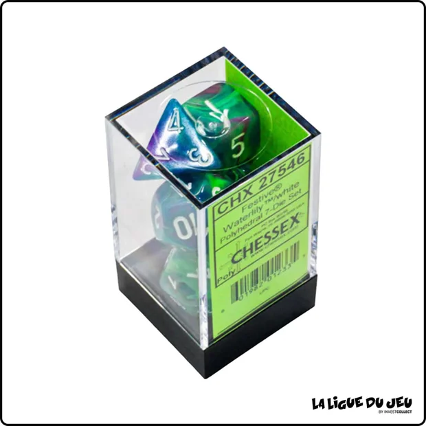 Dés - Chessex - Set de 7 dés - Festive - Nénuphar/Blanc