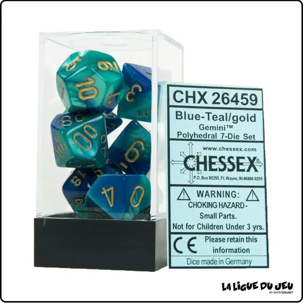 Dés - Chessex - Set de 7 dés - Gemini - Bleu-Sarcelle/Or