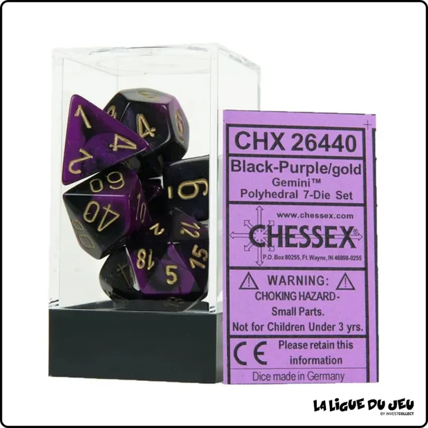 Dés - Chessex - Set de 7 dés - Gemini - Noir-Violet/Or