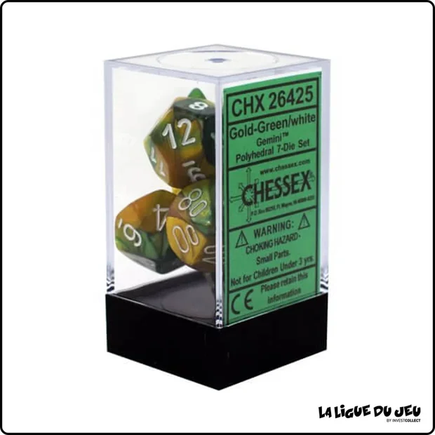 Dés - Chessex - Set de 7 dés - Gemini - Or-Vert/Blanc