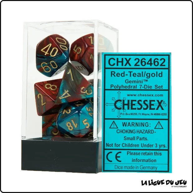 Dés - Chessex - Set de 7 dés - Gemini - Rouge-Sarcelle/Or