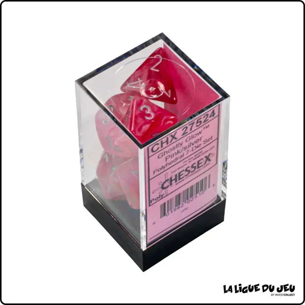 Dés - Chessex - Set de 7 dés - Ghostly Glow - Rose/Argent