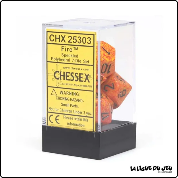 Dés - Chessex - Set de 7 dés - Granite - Fire Orange/Noir