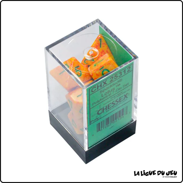 Dés - Chessex - Set de 7 dés - Granite - Lotus Orange/Vert