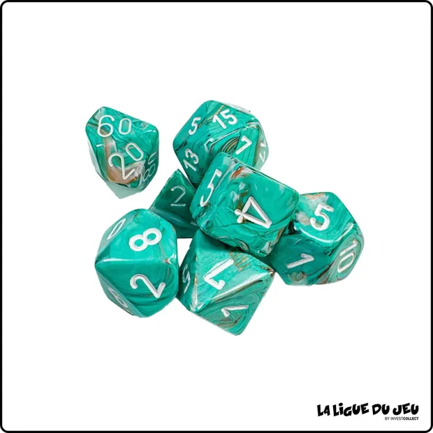 Dés - Chessex - Set de 7 dés - Marble - Oxi-Copper/Blanc