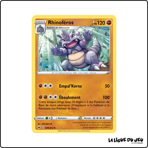 Peu commune - Pokemon - Épée et Bouclier de Base - Rhinoféros 98/202
