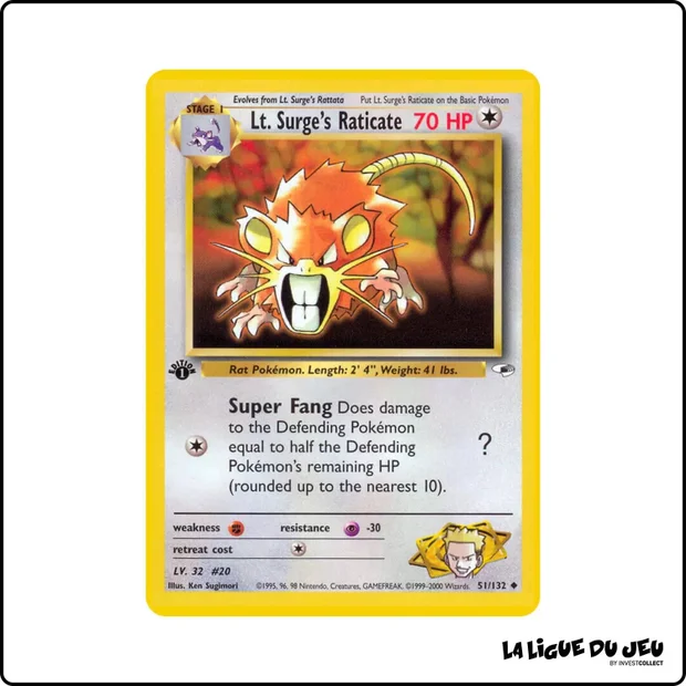 Peu commune - Pokemon - Gym Heroes - Lt. Surge's Raticate 51/132