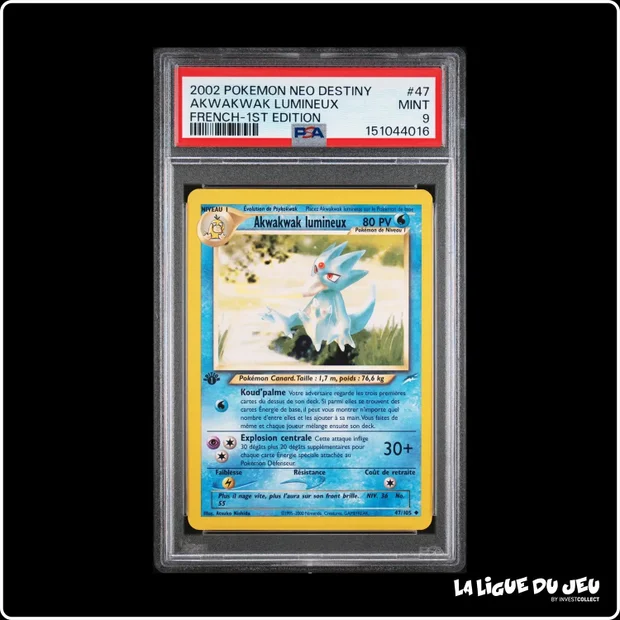 Peu Commune - Pokemon - Neo Destiny - Akwakwak lumineux - 47/105 - 1er édition - PSA 9 - Français