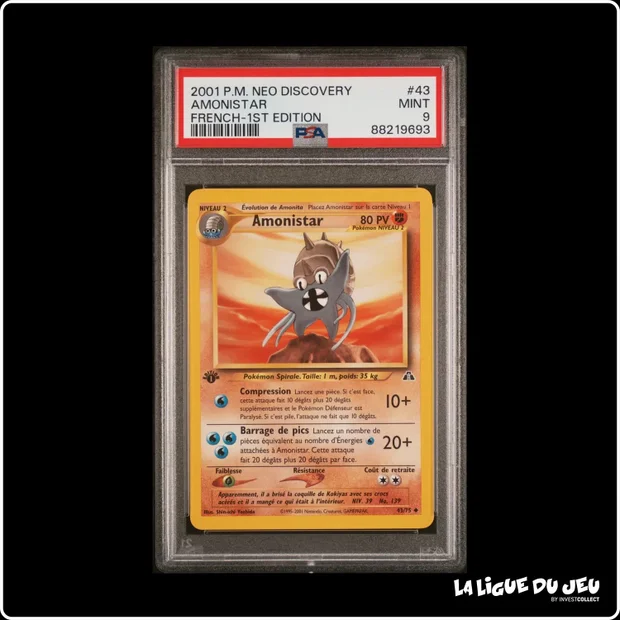 Peu Commune - Pokemon - Neo Discovery - Amonistar - 43/75 - 1er édition - PSA 9 - Français