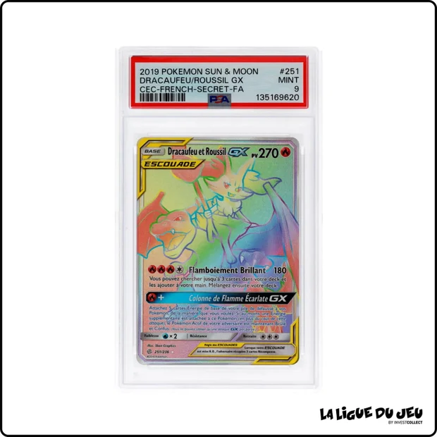 Secrète - Pokemon - Éclipse Cosmique - Dracaufeu et Roussil GX - 251/236 - PSA 9 - Français