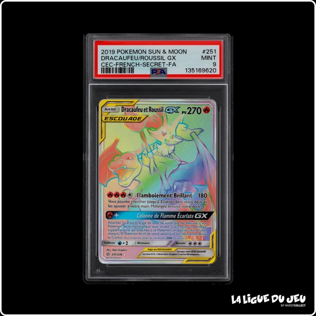 Secrète - Pokemon - Éclipse Cosmique - Dracaufeu et Roussil GX - 251/236 - PSA 9 - Français