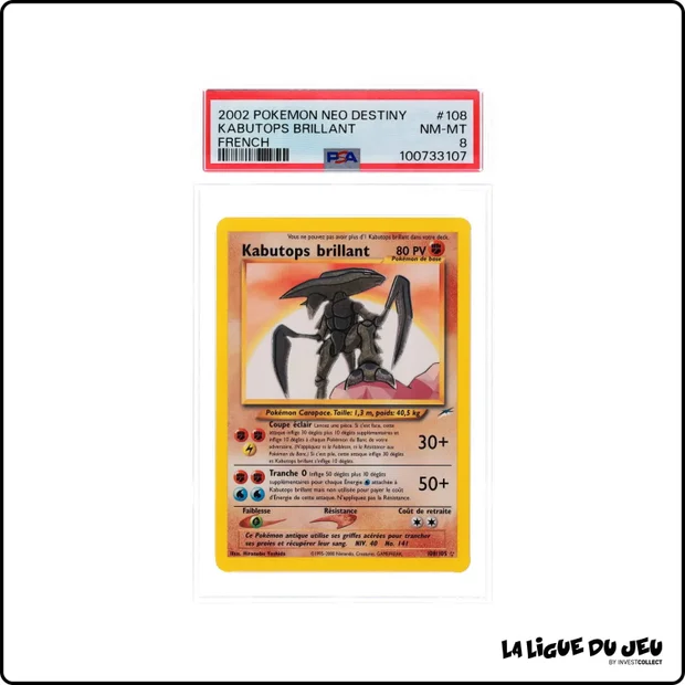 Secrète - Pokemon - Neo Destiny - Kabutops Brillant - 108/105 - Unlimited - PSA 8 - Français