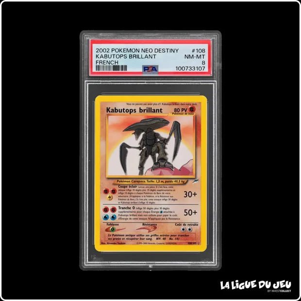 Secrète - Pokemon - Neo Destiny - Kabutops Brillant - 108/105 - Unlimited - PSA 8 - Français