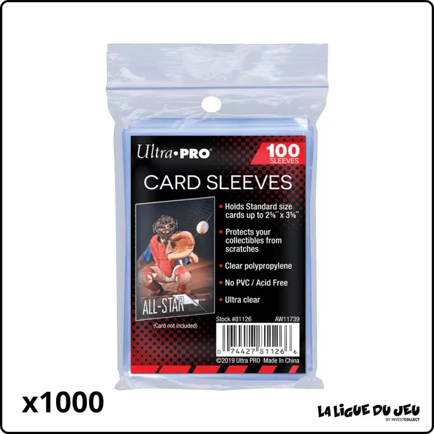 Sleeve - Ultra PRO - Protèges Cartes Soft - Format Standard - Transparent - par 100 - Lot de 1000
